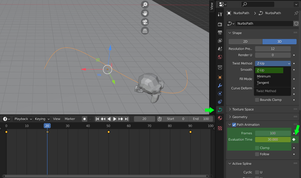 Options to animate object along the path