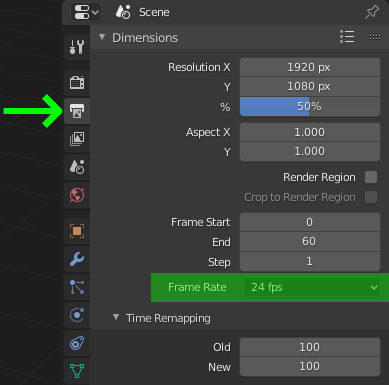 Frame rate selector in Blender