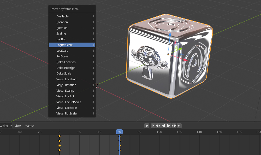 Inserting animation keyframes in Blender