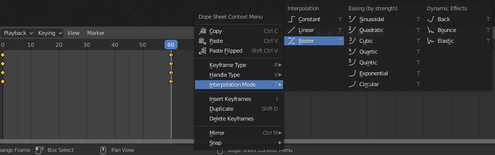 Keyframe interpolation in Blender