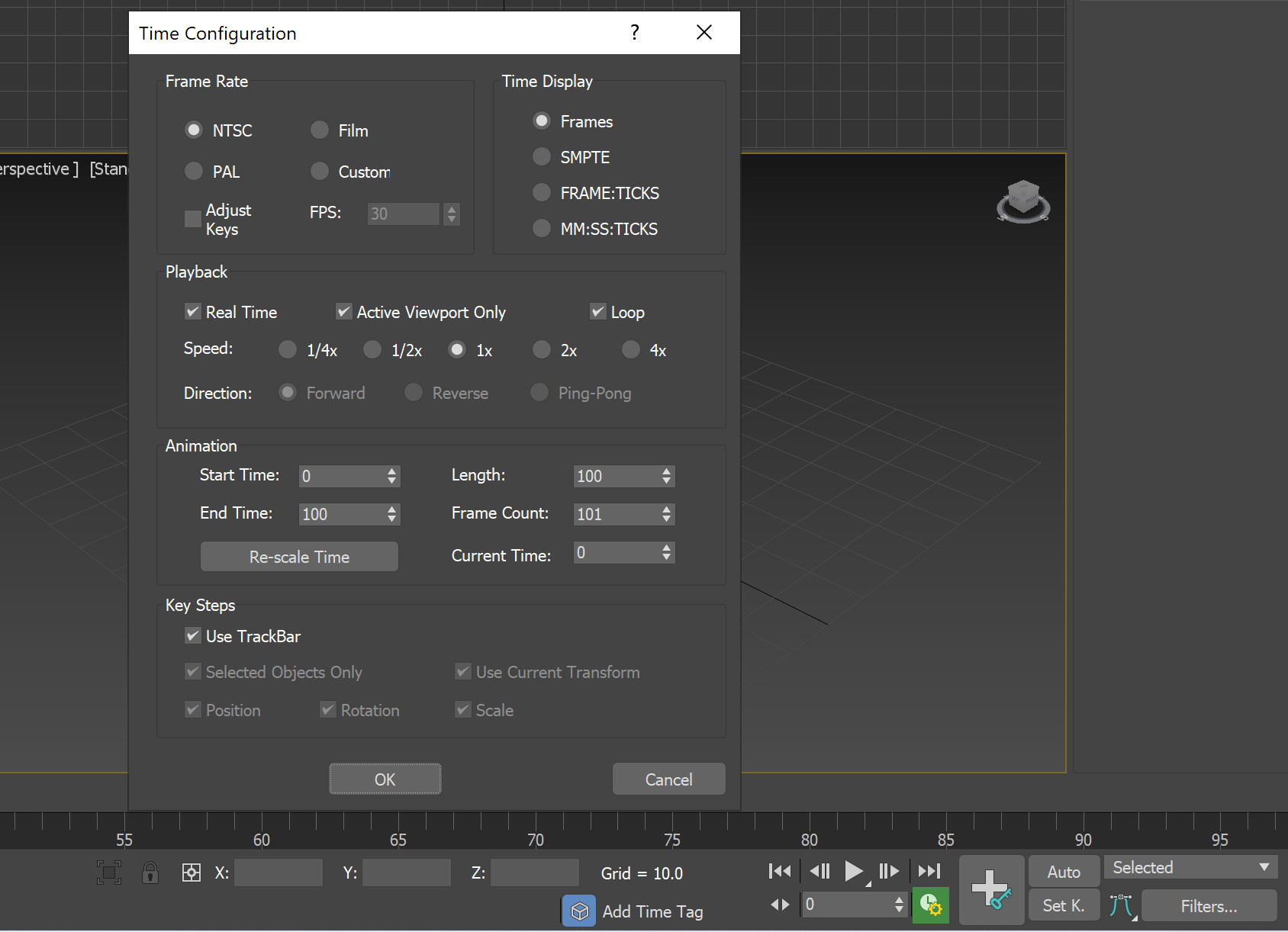 Frame rate selector in 3ds Max
