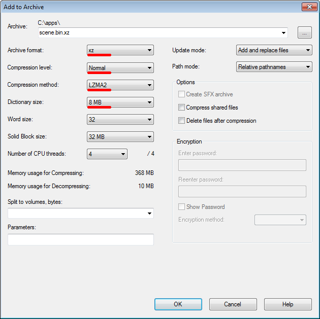 Compressing with 7zip