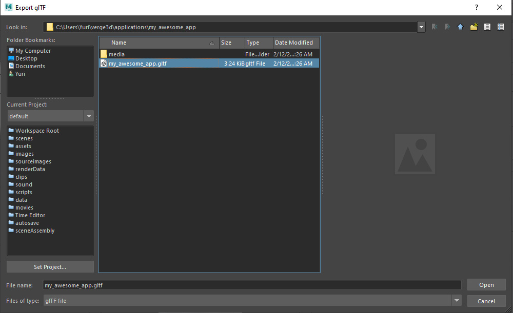 Selecting name for exported glTF asset