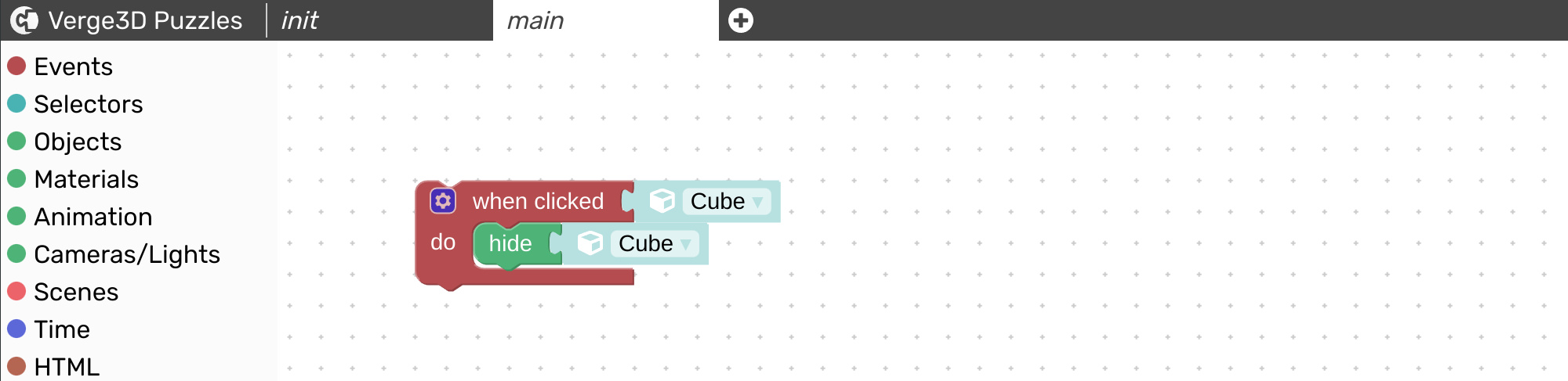 when clicked and hide puzzles in action