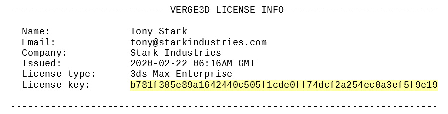 E-mail with Verge3D license key
