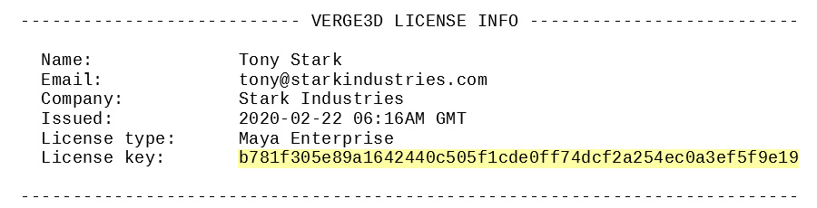 E-mail with Verge3D license key