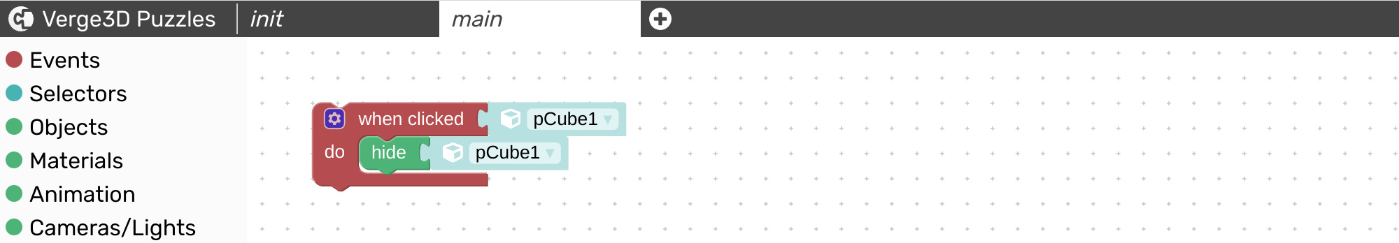 when clicked and hide puzzles in action