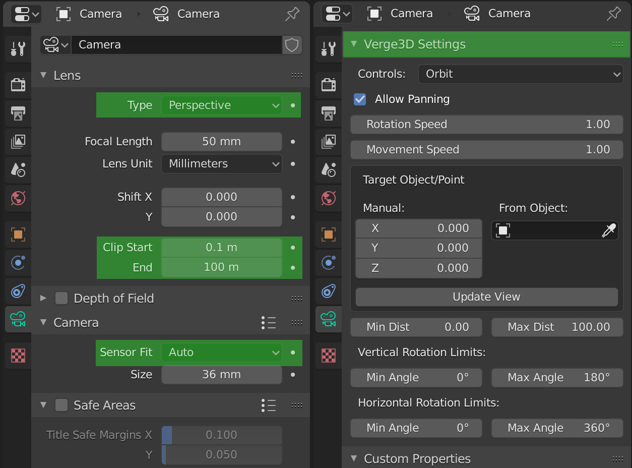 Camera settings in Blender