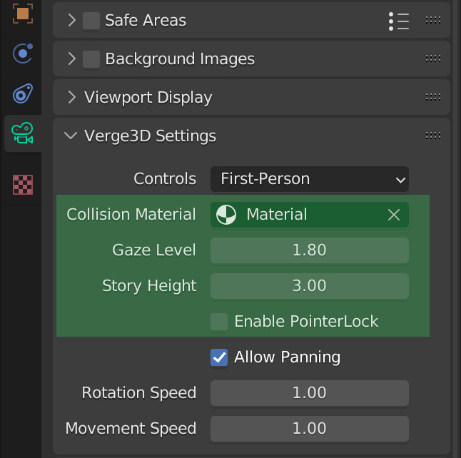 Firstperson camera settings in Blender