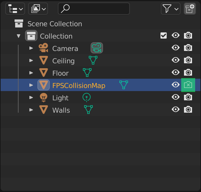 Hide firstperson collision object in Blender