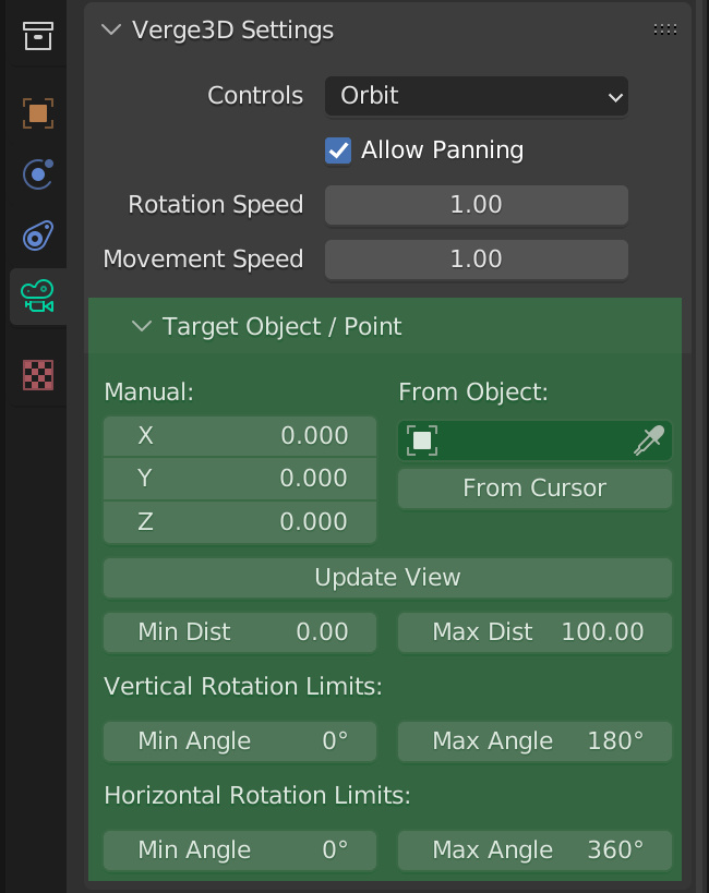 Orbit camera settings in Blender