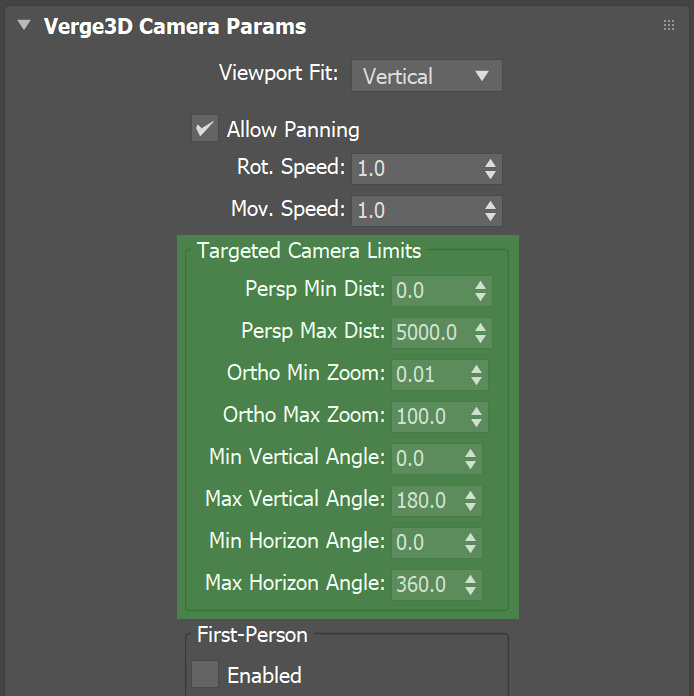 Targeted camera settings in 3ds Max