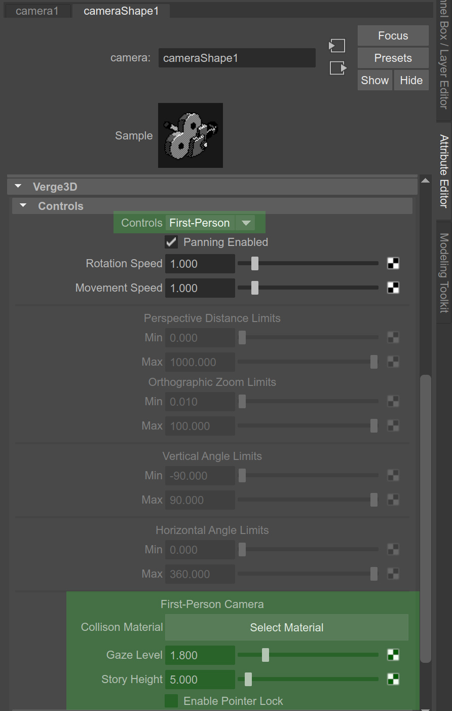 Firstperson camera settings in Maya