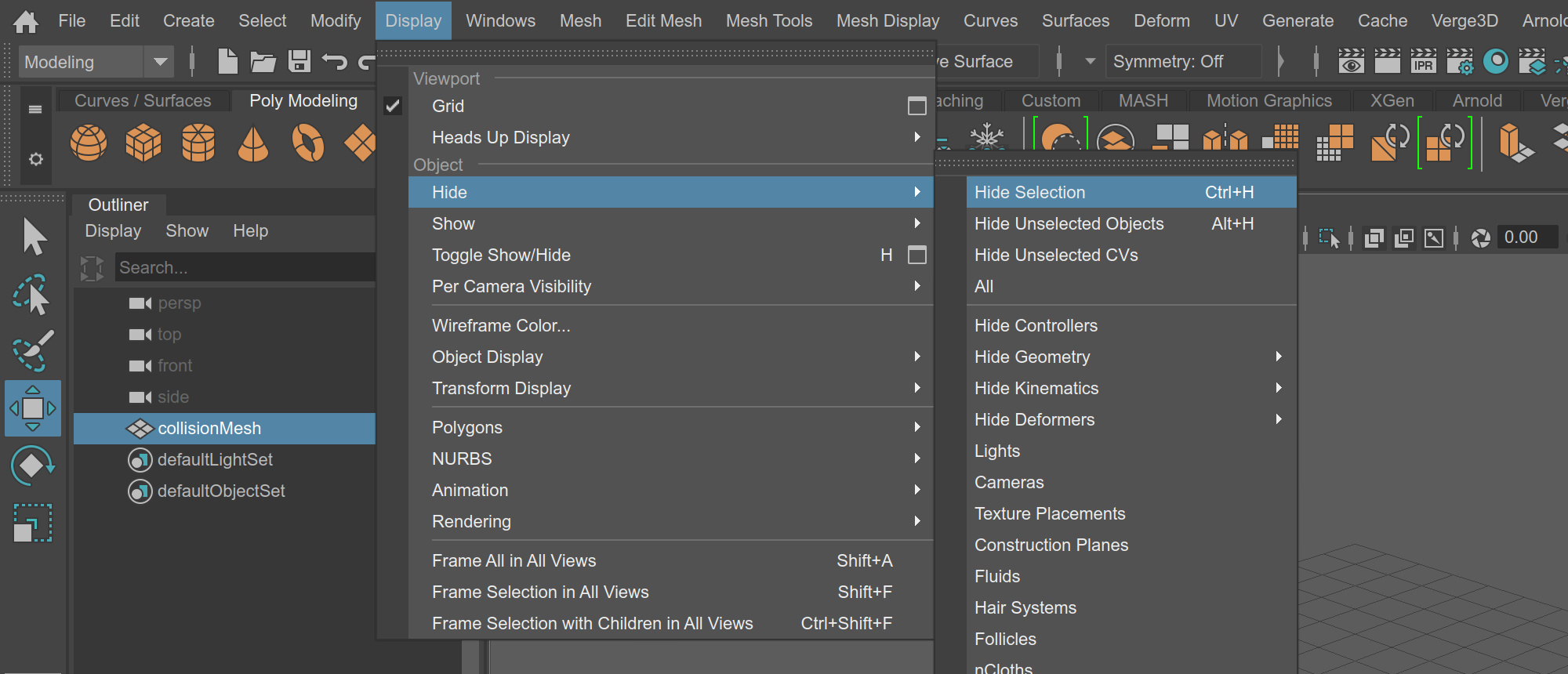 Hide firstperson collision object in Maya