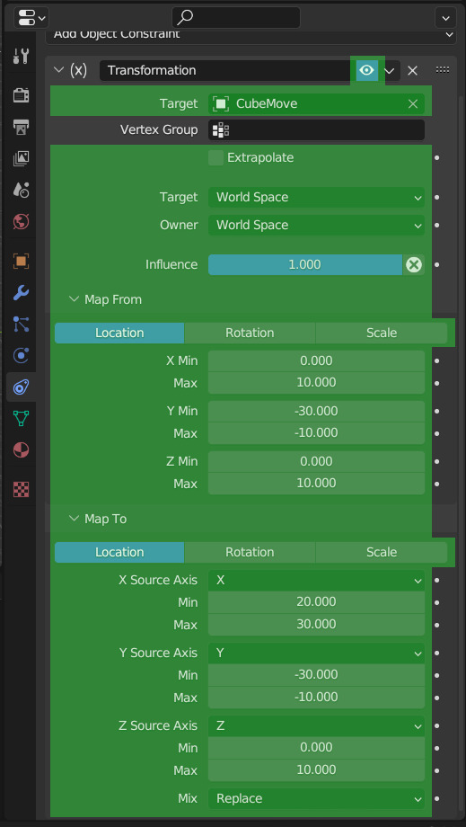 Blender Transformation constraint