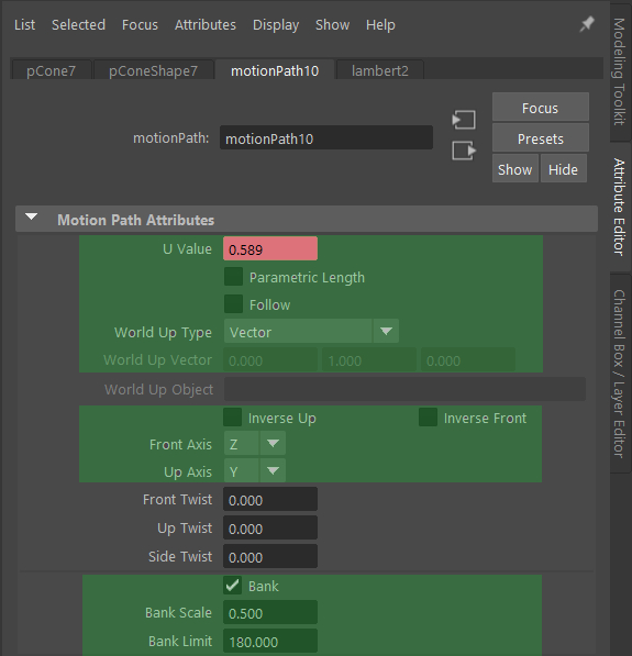 Maya motion path constraint