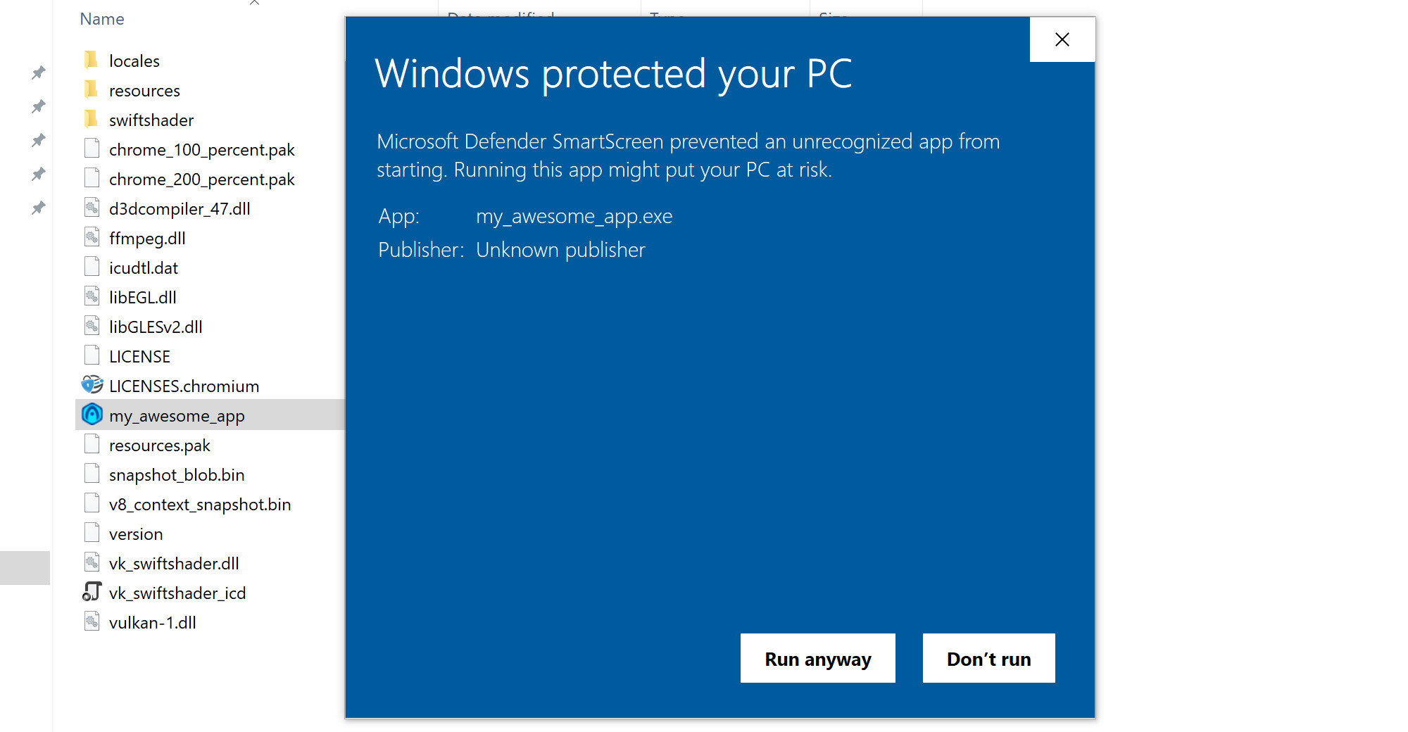 Windows protected your PC dialog