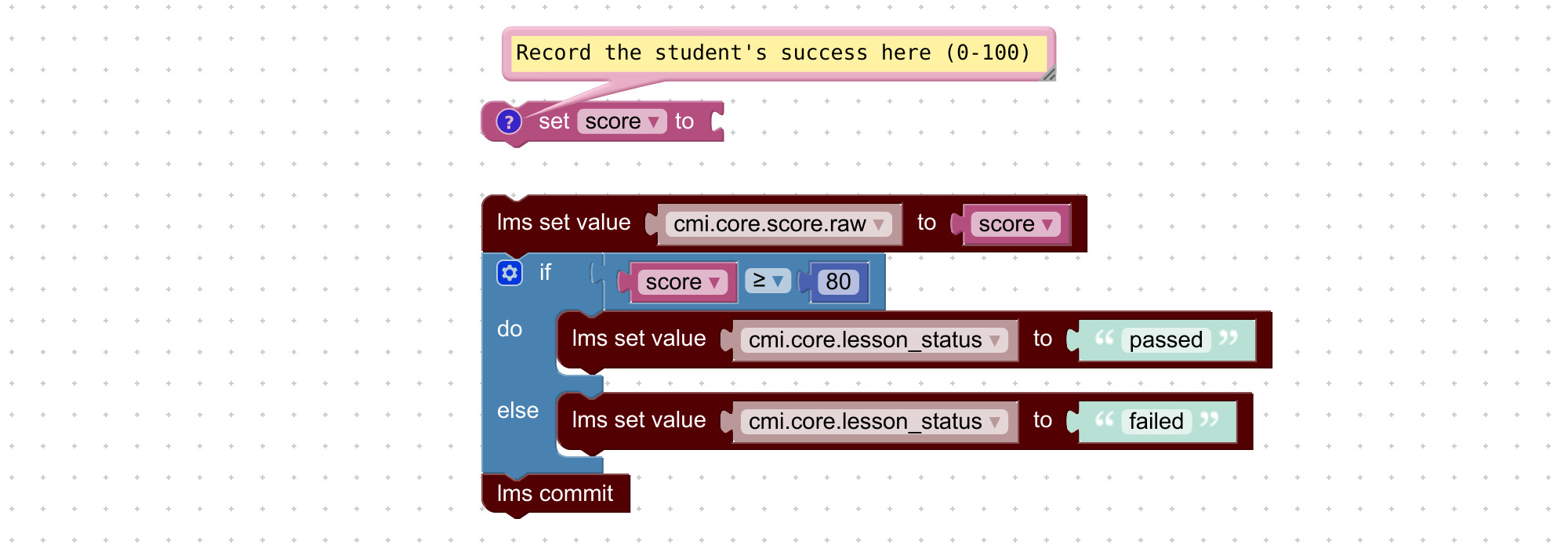 Setting course progress in SCORM