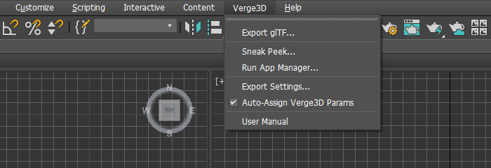 Verge3D menu in 3ds Max