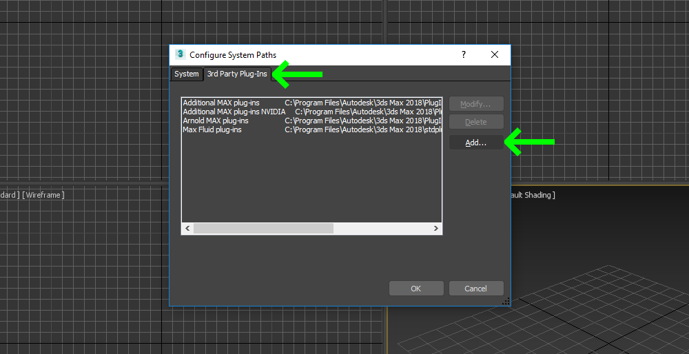 Button to add third-party plug-ins in 3ds Max