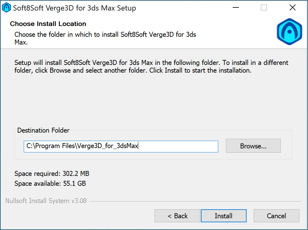Choosing installation folder in Verge3D installer