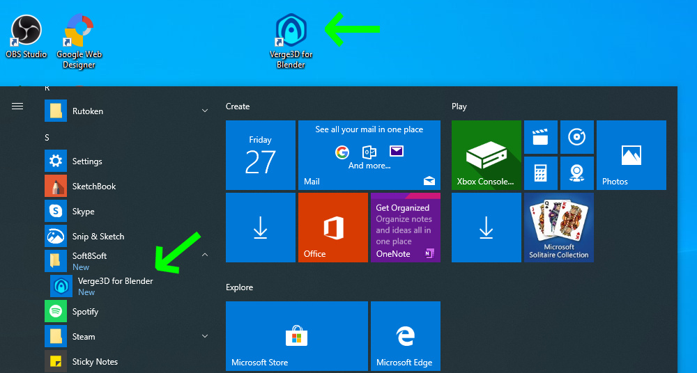 Running Verge3D for Blender with desktop icon or start menu