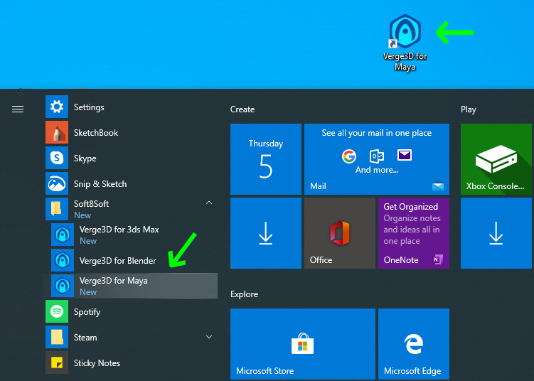 Running Verge3D for Maya with desktop icon or start menu