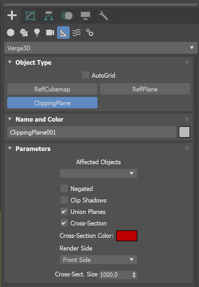 Clipping plane settings panel in 3ds Max