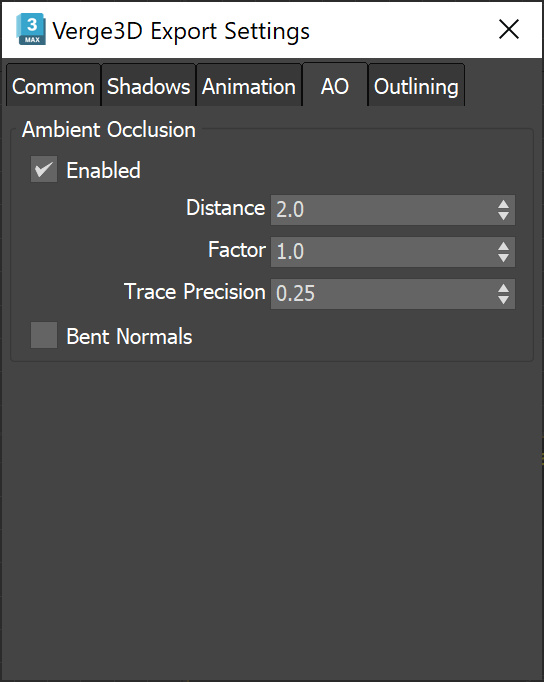 Ambient occlusion settings window