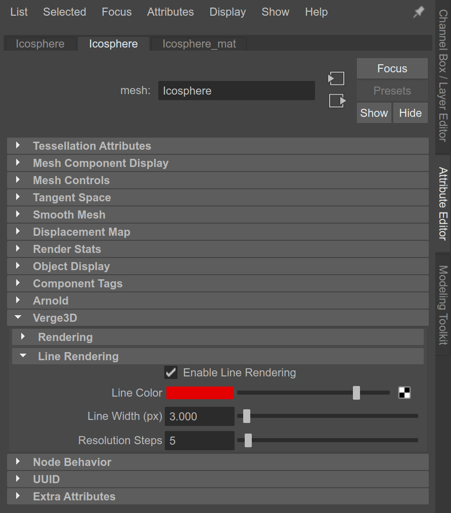 Line rendering properties in Maya