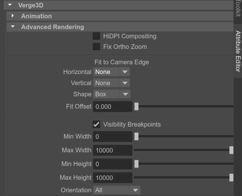 Advanced rendering settings panel
