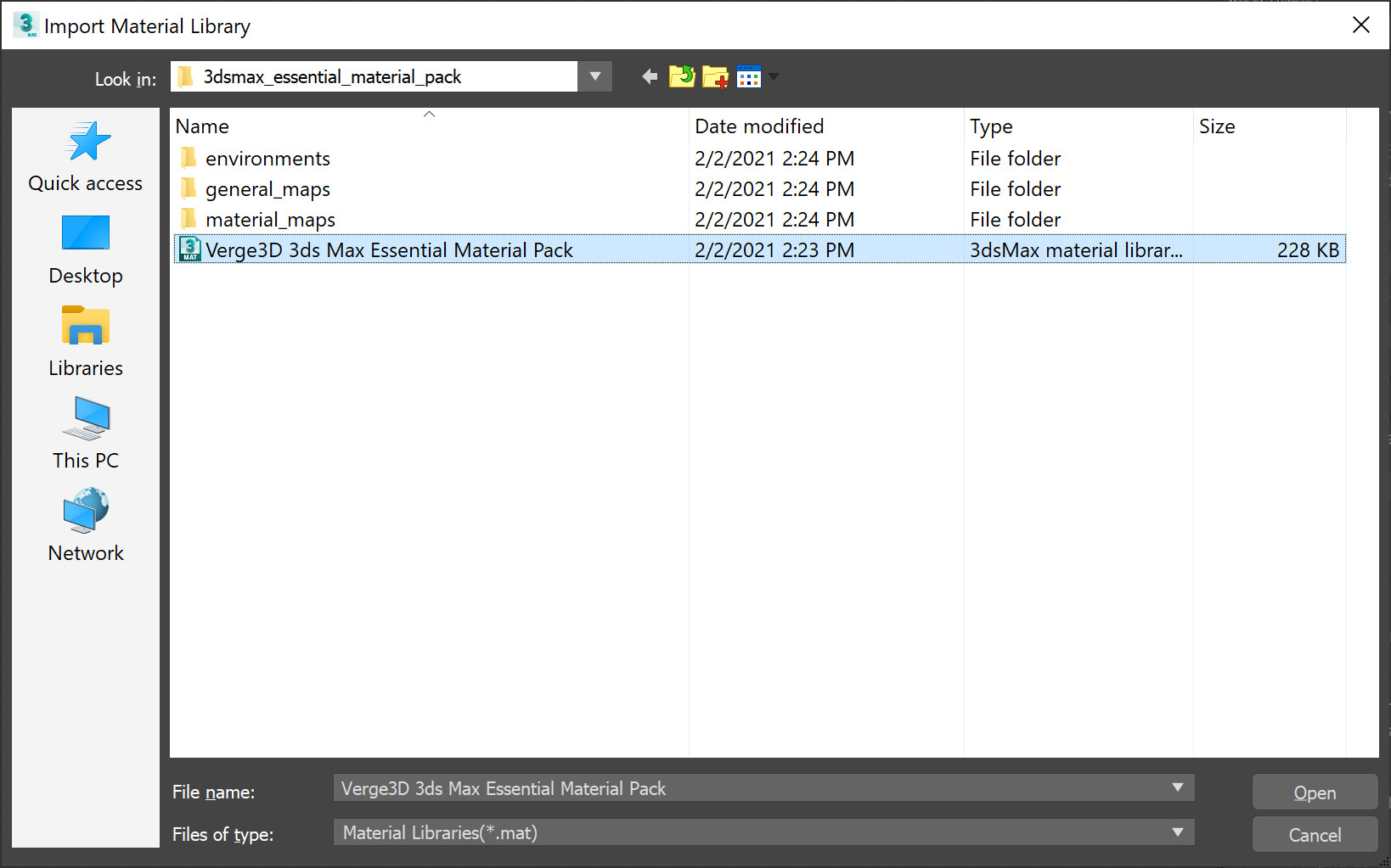 Importing material library to 3ds Max