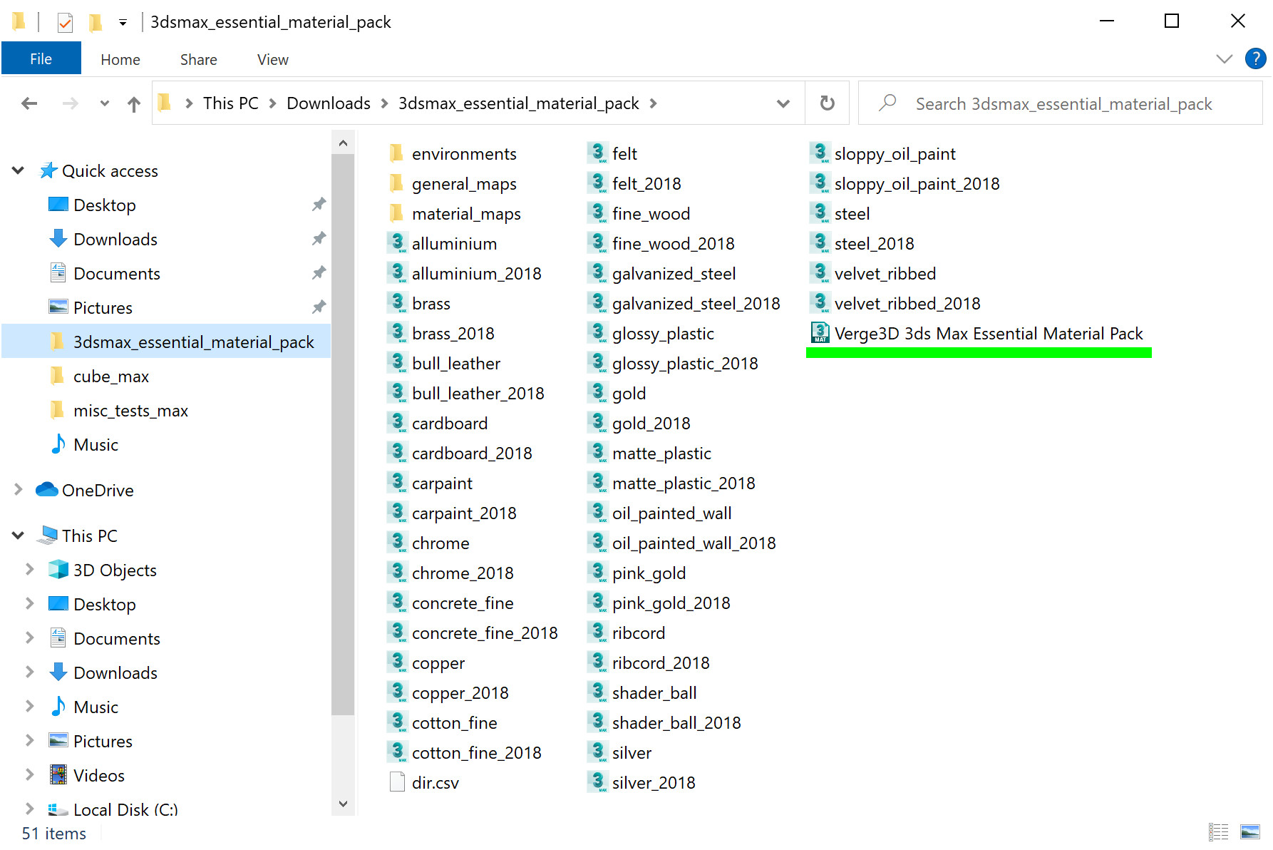 Content of 3ds Max material library