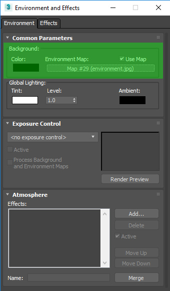 3ds Max Environment and Effects window