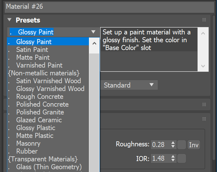 Physical Material presets