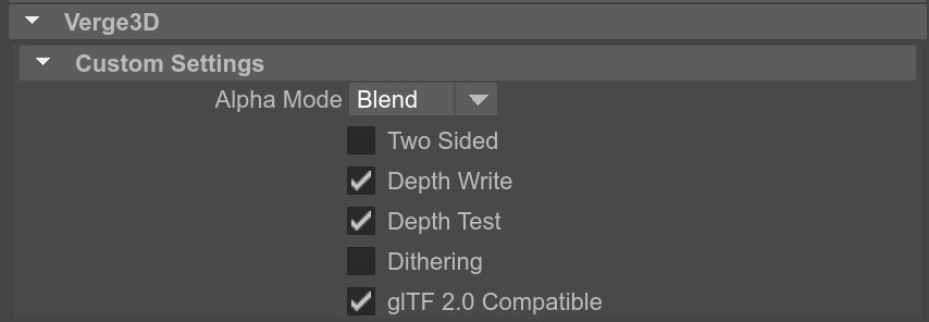 Verge3D custom material settings