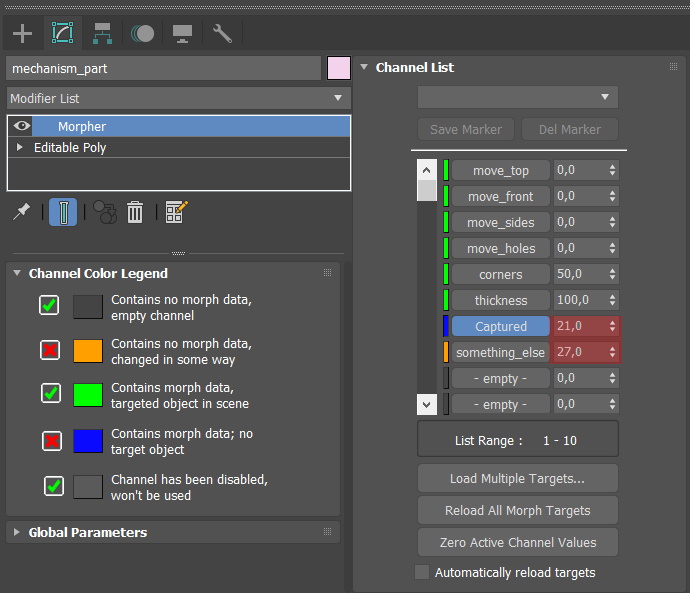 Supported morph channels in Verge3D for 3ds Max