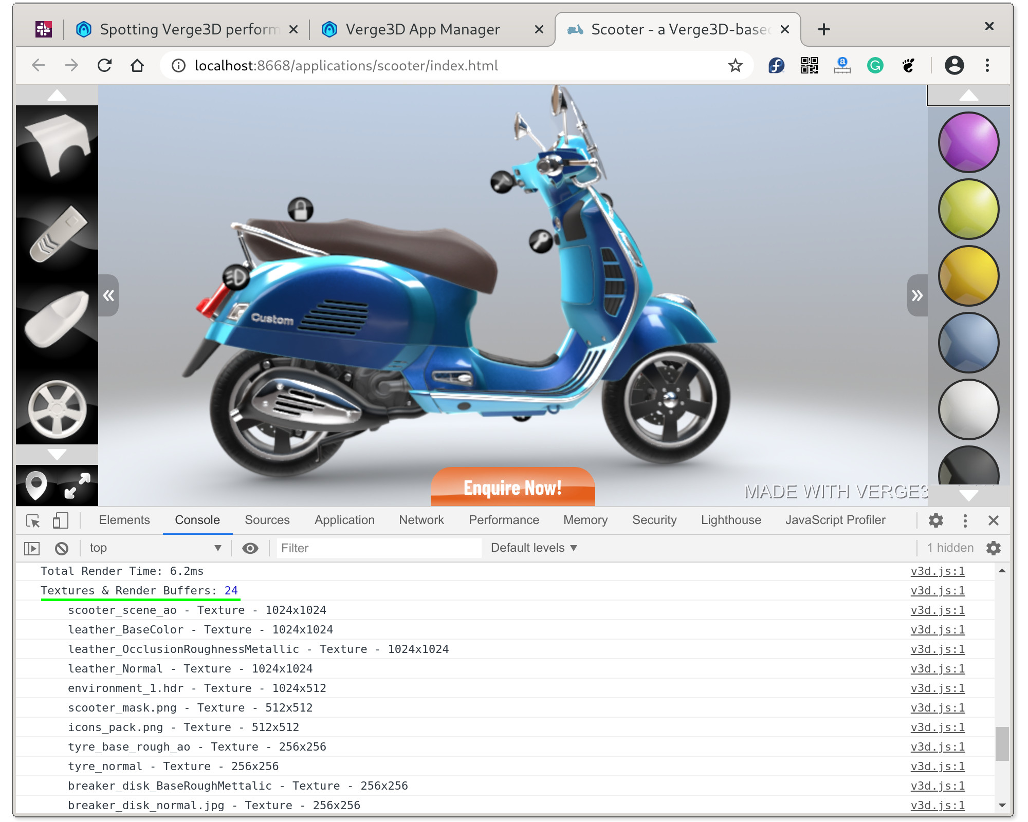 Profiling textures in Verge3D