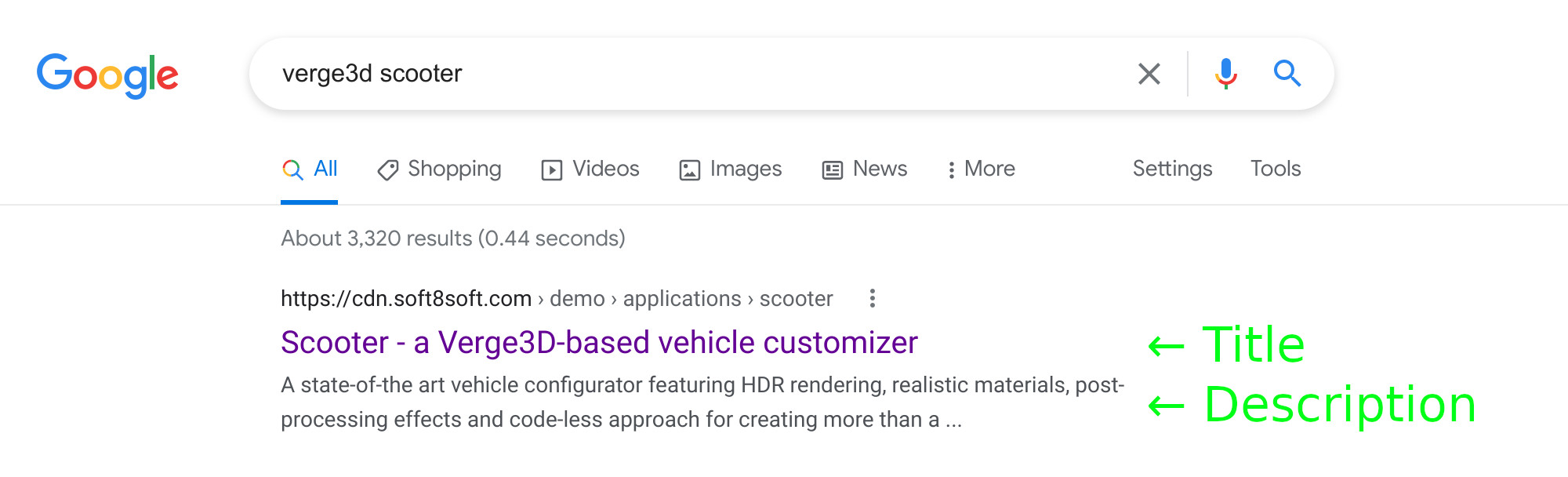 HTML page description shown in Google