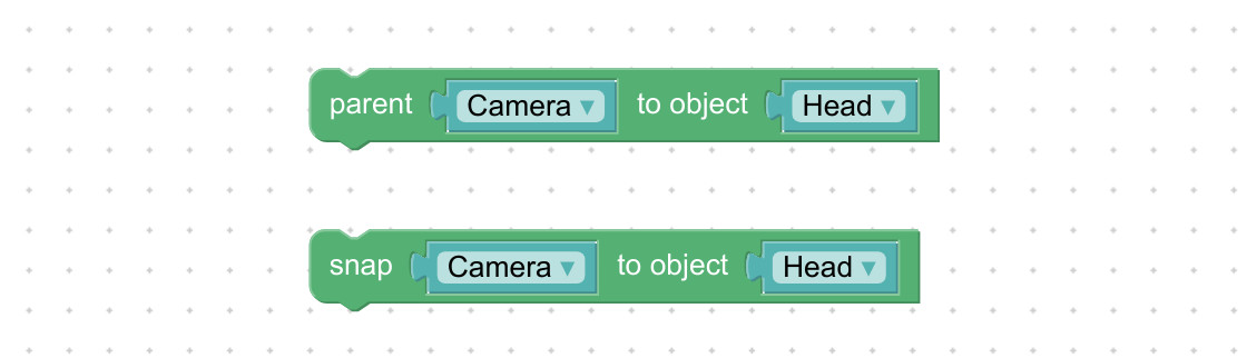 Snap/parent camera visual programming blocks