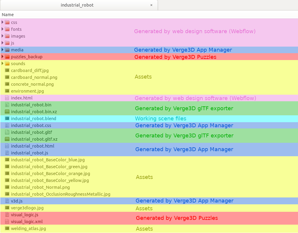 Advanced Verge3D project shown in file manager