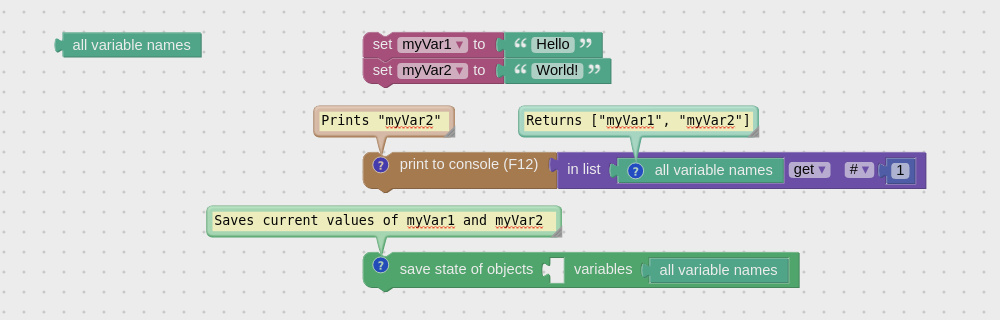Visual programming block to get all variables