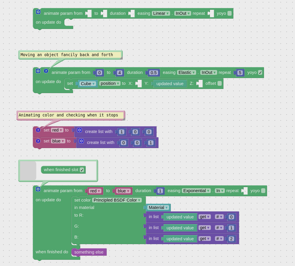 Using the animate param puzzle to create parametric animation in Verge3D