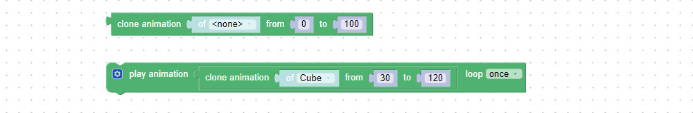 Visual programming block to clone animations