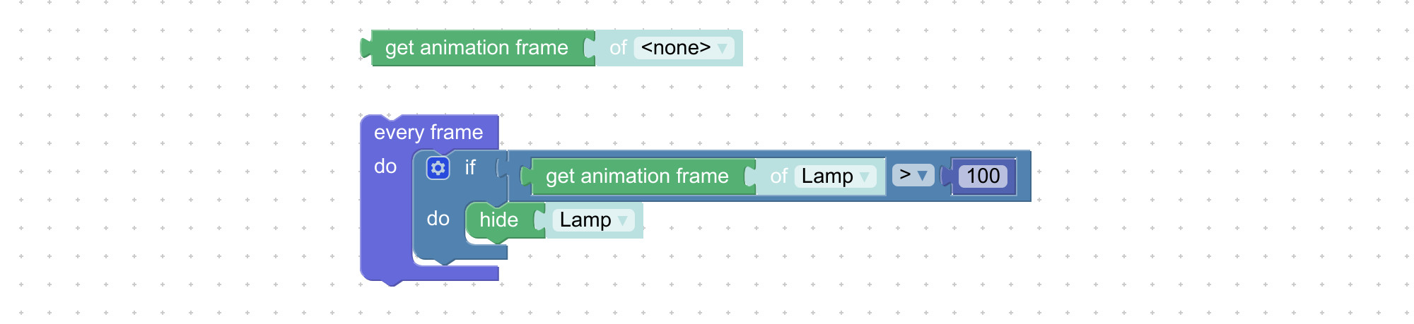 Visual programming block to obtain animation frame