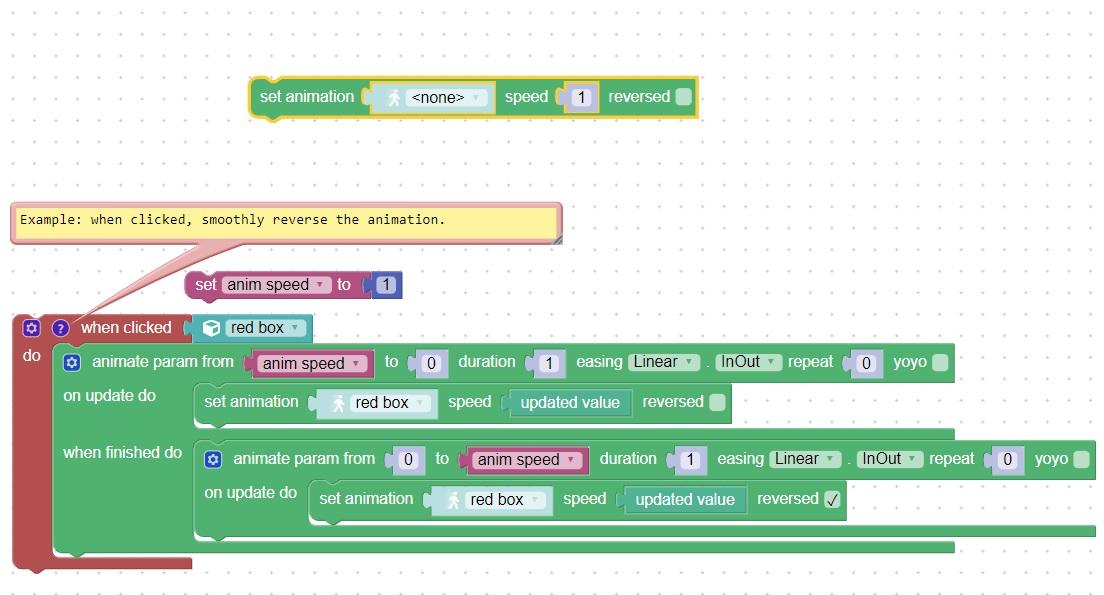 Visual programming block to set animation speed