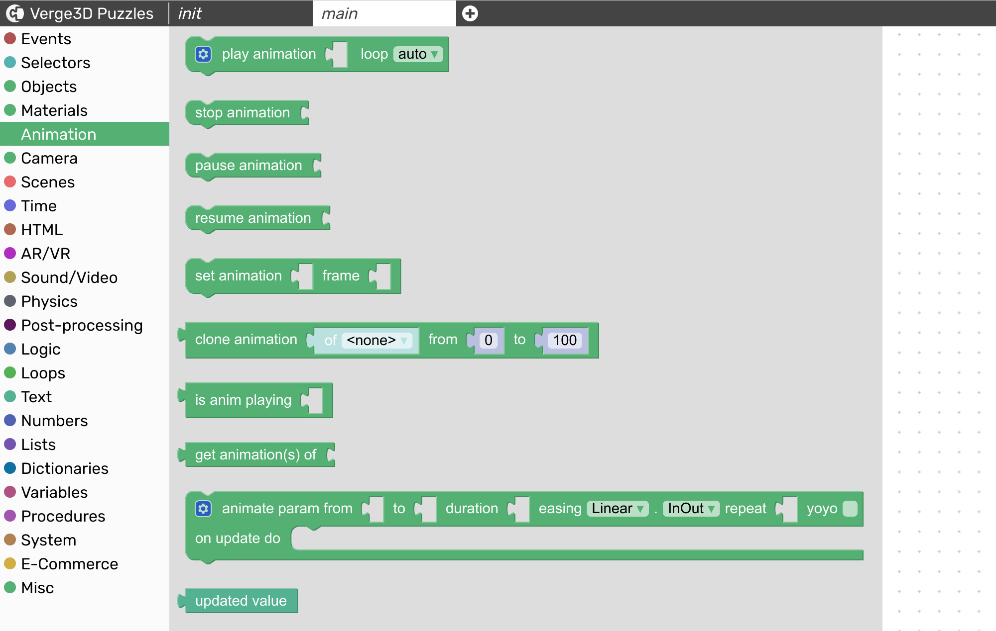 Animation puzzles of Verge3D