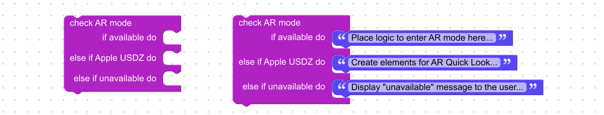 Visual programming block to check if the system supports AR mode