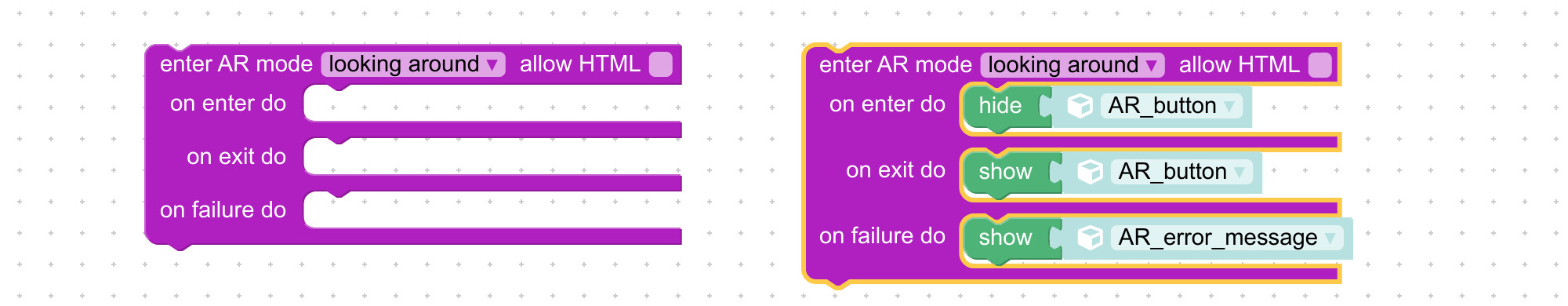 Visual programming block to enter AR mode