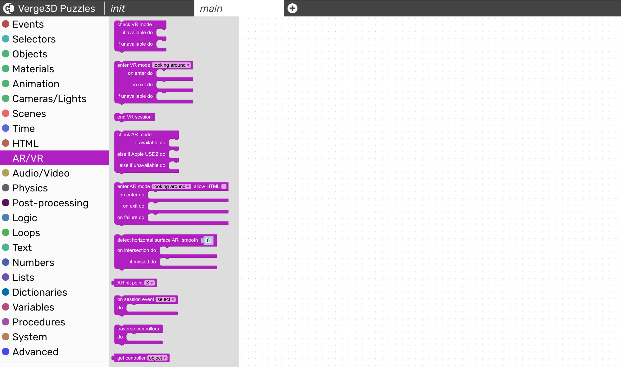 AR/VR visual programming blocks